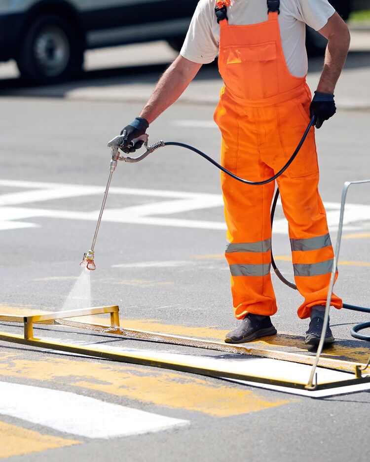 Road Line Marking being spray painted.